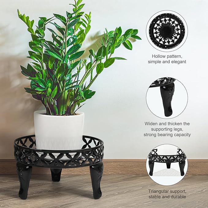 3 Pack Metal Plant Stands Indoor Outdoor, Heavy Duty Iron Flower Pot Stand for Multiple Plants, Rustproof Low Round Plant Holder for Garden, Patio, Home