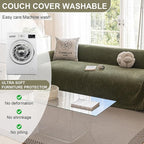 ROOMLIFE Green Sofa Cover, Vintage Boho Couch Cover for 3 Cushion Sofa, Non Slip Soft Chenille Sofa Slipcovers for Dog, Washable Furniture Sofa Protector Cover with Tassel for Living Room, 71''X150”