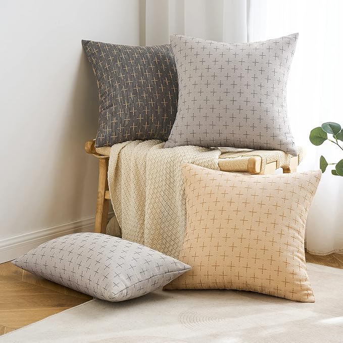 MIULEE Pack of 2 Decorative Burlap Linen Throw Pillow Covers Modern Farmhouse Pillowcase Rustic Woven Textured Cushion Cover for Sofa Couch Bed 20x20 Inch Light Grey