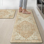 GENIMO Kitchen Mats for Floor 2PCs, Washable Anti Fatigue Mat for Cushioned, 17.3"x47"+17.3"x30", Waterproof Kitchen Rugs, Non Slip Comfort Standing Mat Rug for Home, Sink, Laundry, Orange