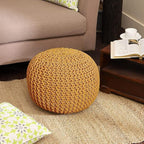 REDEARTH · Round Pouf Foot Stool Bean Bag Ottoman - Hand Knitted Boho Pouffe - Home Decor Poof - Stuffed Foot Rest for Living Room - Nursery - Bedroom - Patio (19.5"x19.5"x14") - Mustard, Set of 2