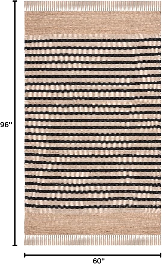 SAFAVIEH Natural Fiber Collection Area Rug - 5' x 8', Natural & Black, Rustic Farmhouse Boho Striped Style, Handmade Jute & Cotton, Ideal for The Living Room, Bedroom, Dining Room (NFB325Z-5)