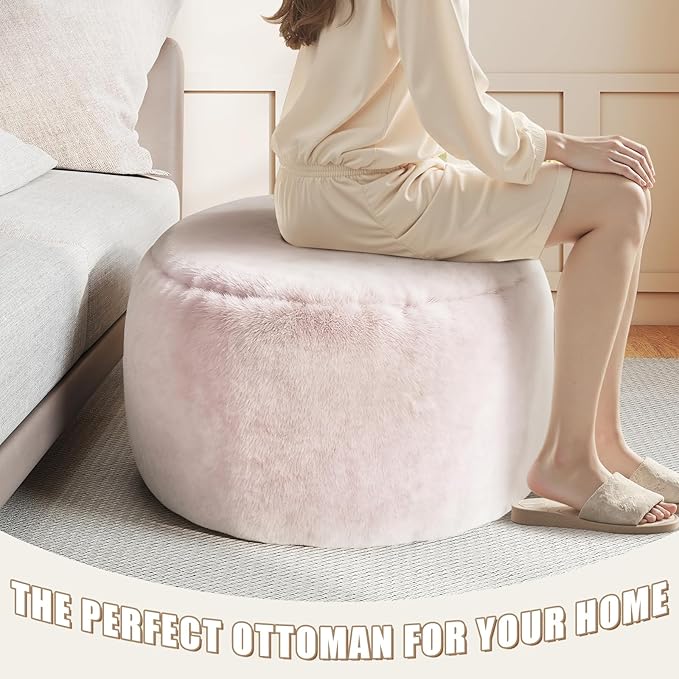 Round Stuffed Pouf Ottoman for Foot Rest, A Round Modern Foam Filled Poufs, Floor Chair for Living Room, Nursery, Dorm, A Soft Modern Foot Stool Perfect to Rest Your Feet (Pink, 29Inch)