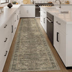 2x12 Washable Brown Runner Rug Vintage Hallway Kitchen Carpet Non-Slip Soft Low Pile Distressed Throw Rug for Bedroom Bathroom Laundry Living Room