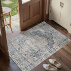 Entryway Rug Door Mat, Washable Samll 2x3 Rug, Blue Boho Front Door Mat, Non Slip Area Rugs, Low Pile Throw Accent Entry Carpet for Indoor Entrance, Bathroom and Kitchen(Blue 2x3ft)