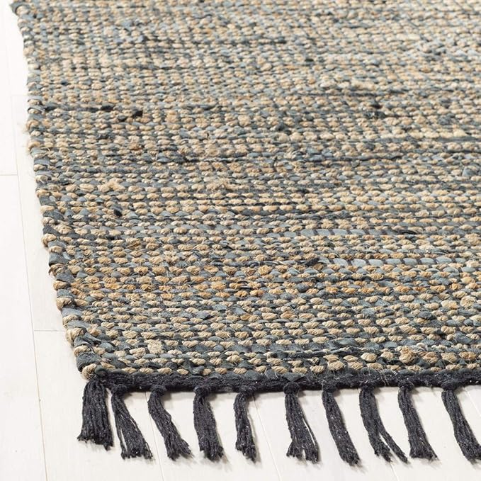SAFAVIEH Vintage Leather Collection Runner Rug - 2'3" x 9', Grey, Handmade Boho Fringe Leather & Jute, Ideal for High Traffic Areas in Living Room, Bedroom (VTL203F)