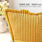 MIULEE Golden Yellow Corduroy Pillow Covers 20x20 Inch with Splicing Set of 2 Soft Boho Striped Pillow Covers Broadside Decorative Textured Summer Pillowcases for Couch Cushion Bed Livingroom