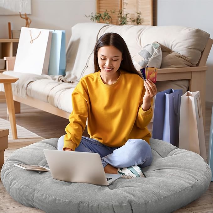 Extra Large Floor Pillow 35 Inch Round Circle Chair Floor Meditation Cushion Papasan Swing Cushion for Adults Oversized Playroom Pillows Big Pillow for Yoga Living Room Sofa