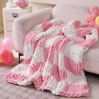 Admitrack Chunky Knit Blanket Throw 51"x63", 100% Hand Knit Chenille Throw Blanket for Sofa & Home Decor, Soft and Cozy Knitted Throw Blankets (Pink Checkered，51"x63")