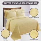 Better Trends Chenille Bedspreads Twin Size, Yellow 100% Cotton Chenille Stripe Design Tufted Bedding Coverlet Soft Lightweight, 96"x110" with 1 PC Sham 2 Pieces Set Jullian Collection