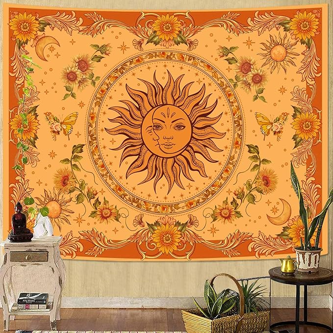 Spenlife Boho Sun and Sunflower Tapestry Bohemian Tapestry for Bedroom Vibrant Tapestries Wall Hanging Bedroom Living Room Wall Art and Home Decor 60x80