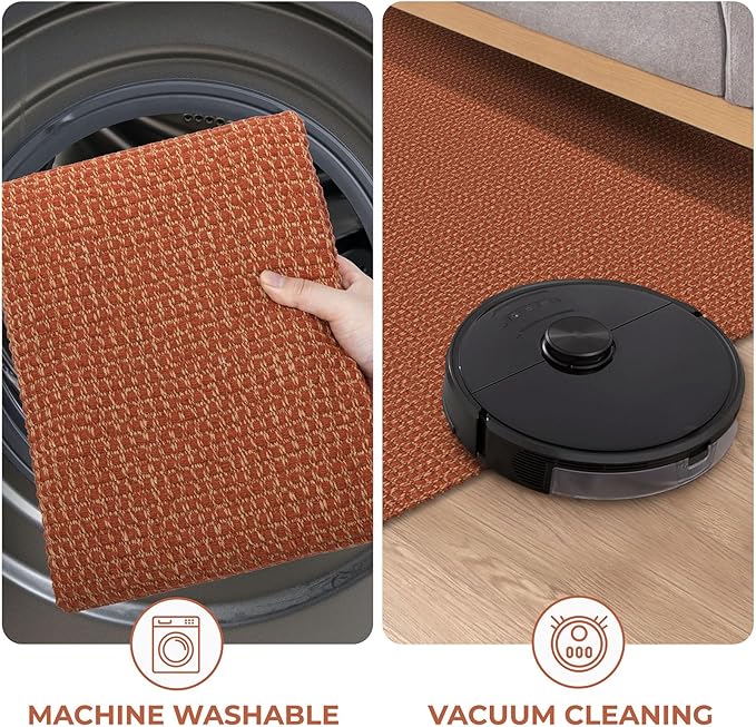 KOZYFLY Extra Long Runners for Hallways 3x18 ft Washable Kitchen Runner Non Slip Rubber Backed Hallway Rug Cotton Entryway Runner Rug Floor Carpet for Indoor Hall, Kitchen, Stair, Orange/Tan