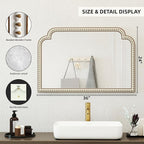 36x24 Inch Farmhouse Beaded Arched Wooden Wall Mirror, Boho Decorative Mirrors for Living Room, Bedroom, Entryway, Fireplace