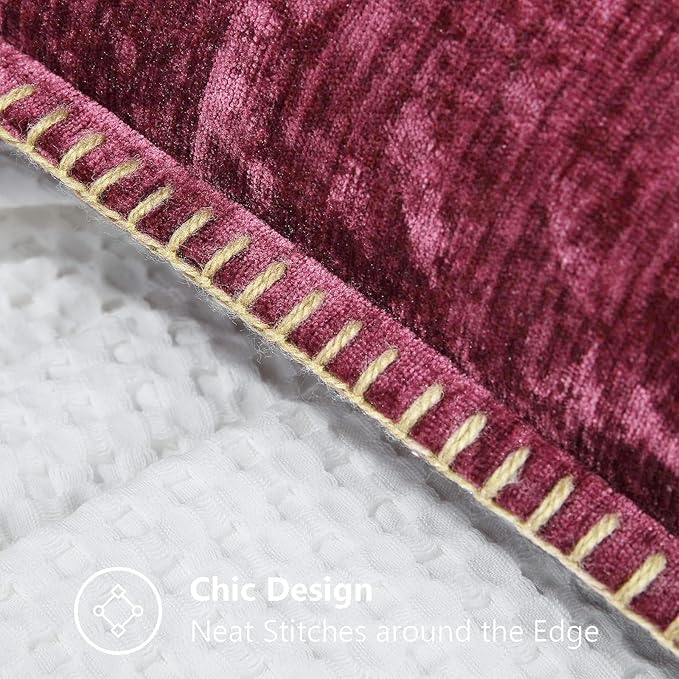 decorUhome Chenille Soft Cozy Throw Pillow Covers 20x20 Set of 2, Modern Farmhouse Boho Velvet Decorative Pillow Cases with Stitched Edge for Couch Sofa Bed Home Decor, Rhododendron