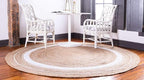 Unique Loom Braided Jute Collection Classic Quality Made Natural Hand Woven with Coastal Design Area Rug (3' 3 x 3' 3 Round, Natural/ Ivory)