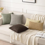 MIULEE Pack of 2 Corduroy Decorative Euro Sham Throw Pillow Covers 24x24 Inch Soft Boho Striped Pillow Covers Modern Farmhouse Home Decor for Summer Sofa Living Room Couch Bed Light Olive Green
