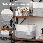 Goodpick Woven Storage Basket, Cotton Rope Baskets for Organizing, Closet Storage Bins with Handles, Small Laundry Basket for Clothes, Towels and Shoes, 13''x10''x9'', Gray and White