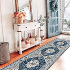 Hallway Washable Runner Rug - 2x7 Kitchen Rugs Entryway Rug Runner Vintage Soft Floor Mat Non Slip Indoor Farmhouse Carpet for Bathroom Living Room Bedroom (2 X 7, Blue)