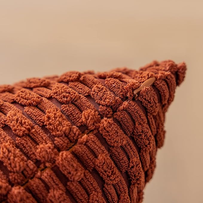 Kevin Textile Fall 14x24 Inch Pillow Cover 1 Pack Boho Decorative Soft Striped Corduroy Lumbar Farmhouse Solid Color Accent Rectangle Cushion Case for Living Room Couch Sofa Bed, Burnt Brick