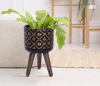 D'vine Dev 8 Inch Planter Pot with Stand, Mid-Century Tall Plant Pot with Legs for Indoor Plants, Small, Bronze/Black, 88-G-A-6