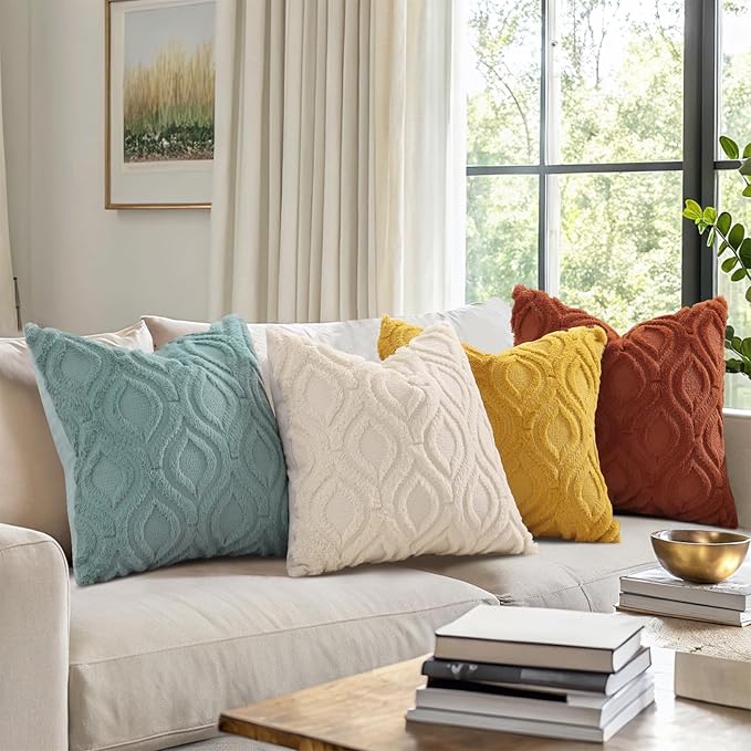 decorUhome Cozy Textured Euro Sham Throw Pillow Covers 26x26 Inch Set of 2, Soft Plush Faux Wool Mustard Yellow Accent Couch Pillow Covers for Modern Farmhouse Sofa Bed Living Room