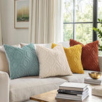 decorUhome Cozy Textured Euro Sham Throw Pillow Covers 22x22 Inch Set of 2, Soft Plush Faux Wool Mustard Yellow Accent Couch Pillow Covers for Modern Farmhouse Sofa Bed Living Room