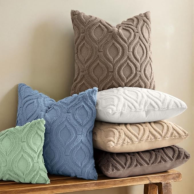 decorUhome Cozy Textured Euro Sham Throw Pillow Covers 26x26 Inch Set of 2, Soft Plush Faux Wool Light Brown Accent Couch Pillow Covers for Modern Farmhouse Sofa Bed Living Room