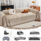 VClife Large Sofa Cover Chenille Couch Cover for 2 Cushion Couch Sofa, Modern Beige Khaki Striped Couch Covers for Kids Washable Sectional Sofa Protector with Tassel 71"X118"