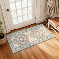 Lessymo 2 x 4 Entryway Rug, Machine Washable Area Rugs Boho Faux Wool Low Pile Area Rug for Bedroom, Floral Medallion Vintage Outdoor Rugs with Non-Slip Rubber,Brown Beige