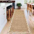 GarveeHome Scalloped Runner Rug for Kitchen Non Slip 2'6''x8' Washable Rugs with Rubber Backing Modern Entryway Rug Farmhouse Soft Bathroom Rugs Stain Resistant Carpet for Hallway Laundry Bedroom