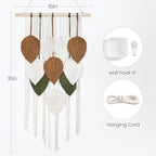 NYEONHRT Macrame Wall Hanging Boho Leaf and Feather Tapestry Handmade Woven Wall Art for Living Room Bedroom Nursery Decor 16x31 Inch (Brown green)