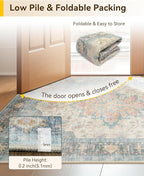Area Rugs 5'x7' Washable Non-Slip, Floral Vintage Distress Print Pattern Medallion Carpet for Living Room Bedroom Dining Room, Blue Orange Red