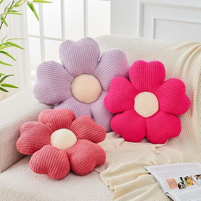 Flower Throw Pillow, Cute Flower Shaped Pillow Decorative Throw Pillow for Bed Couch, Soft Daisy Pillows Floor Seating Cushion Cushions (19.6 Inch Purple)
