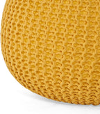 Round Pouf Ottoman, 18" Bordeaux Knitted Cotton Woven Round Pouf, Handmade Woven Bean Bag for Living Room, Floor Bag for Bedrooms, Home, Offices, Sofa Footrest (Yellow)