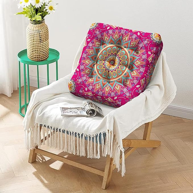 Mandala Meditation Cushion, Boho Meditation Mat, Meditation Pillows for Sitting on Floor, Cushions for Sitting in Home and Outdoor, Square Floor Pillow Cushion Seating for Yoga Accessories 22'' X 22''