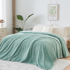 NEWCOSPLAY Super Soft Throw Blanket New Sage Green Premium Silky Flannel Fleece Leaves Pattern Lightweight Bed Blanket All Season Use (New Sage Green, Throw(50"x60"))