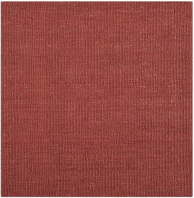 SAFAVIEH Area Rug 8' Square - Natural Fiber Collection - Rust, Handmade Jute, Farmhouse Style, Chunky Textured Thick Pile (NF447C)