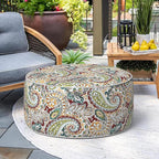 TWELAR Indoor/Outdoor Inflatable Ottoman, Water Repellent Round Foot Rest Ottomans D31 x H14 inch, Portable Footstool for Patio Garden Camping or Home, Paisley Chilli