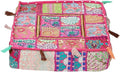 Mam Treasures Indian Bohemian Decorative Pillow Vintage Cushion Cover Patchwork Square Floor Pillow Cover Meditation Cushion Large Floor Pillow Indian Cushion (Pink, 22 X 22 X 5 Inch)
