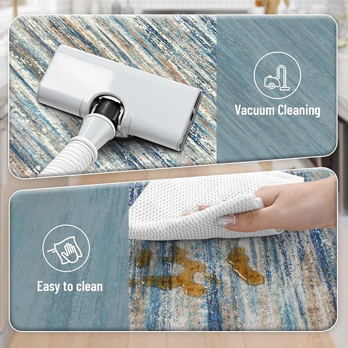 KIMODE Kitchen Mats for Floor Anti Fatigue, 17"x47"+17"x29" Farmhouse Kitchen Rugs Sets of 2, Padded Kitchen Floor Mats, Comfort Standing Mats for Sink Laundry Office Desk Dark Blue Grey