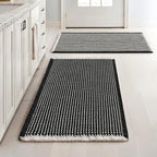 MIULEE Set of 2 Waffle Bathroom Rugs, Boho Bath Rugs Non Slip Washable, Super Absorbent Bath Mats, Ultra Soft Rubber Backed Shower Mats for Bathroom Floor, Tub and Shower, Black & Cream, 18x30 Inch