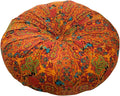 Moroccan Printed Round Chair Pads Cotton Linen Soft Comfort Chair Cushion Colorful Pompom Seat Cushions for Indoor Dining Room and Kitchen Chairs (Orange,22x22 Inch)