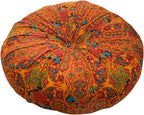 Moroccan Printed Round Chair Pads Cotton Linen Soft Comfort Chair Cushion Colorful Pompom Seat Cushions for Indoor Dining Room and Kitchen Chairs (Orange,22x22 Inch)