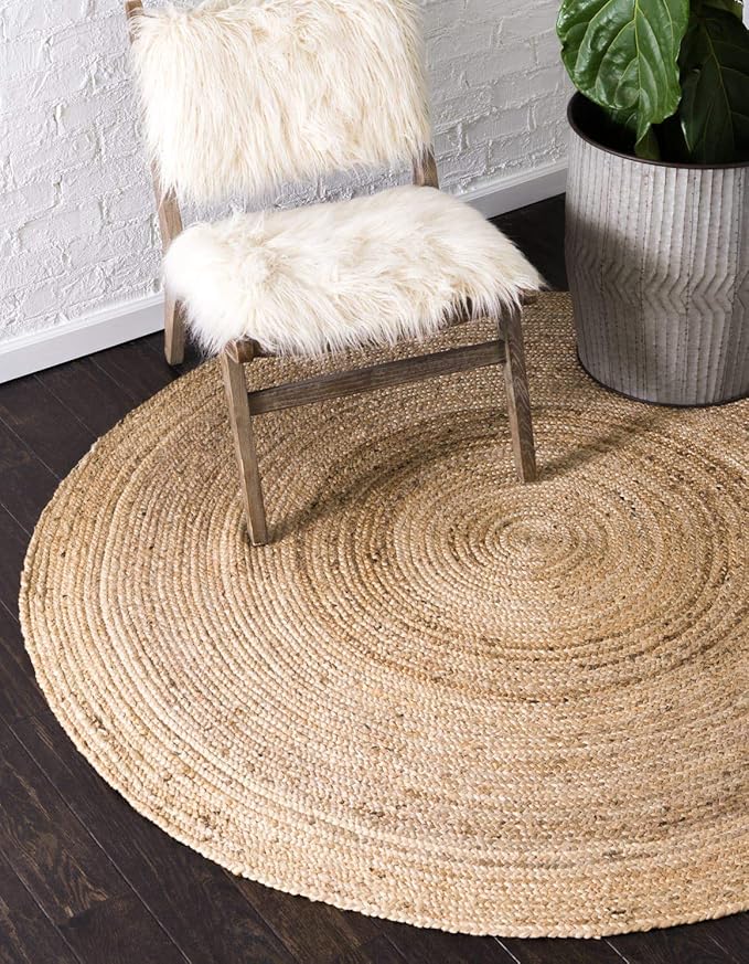 Unique Loom Braided Jute Collection Area Rug - Dhaka (8' Round, Natural)