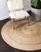 Unique Loom Braided Jute Collection Area Rug - Dhaka (8' Round, Natural)