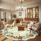 Lahome Floral Washable Round Area Rug, Soft Round Rugs 6ft Ultra-Thin Non-Slip, Boho Large Circle Carpet for Bedroom Living Room Kitchen Nursery Flore, Beige