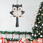 Macrame Owl Wall Hanging - Handmade Boho Hanging Tapestry Art Home Decor, Nature-Inspired Gift for Owl Lovers, Sustainable Fiber Wall Art Minimalist Bird-Themed Decor - Grey