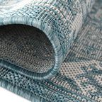 Rugs.com Outdoor Aztec Collection Rug – 12 Ft Runner Aqua Flatweave Rug Perfect for Hallways, Entryways