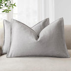 Foindtower Pack of 2, Decorative Linen Soild Throw Pillow Covers Accent Lumbar Cushion Case Farmhouse Pillowcase for Chair Couch Sofa Bedroom Living Room Home Decor 12 x 20 Inch Light Rustic Gray