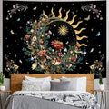 Racunbula Floral Plants Tapestry Sun and Moon Tapestry Retro Botanical Flowers Butterfly Tapestries Black Starry Sky Wall Decor Vintage Boho Aesthetic Tapestries Wall Hanging for Bedroom